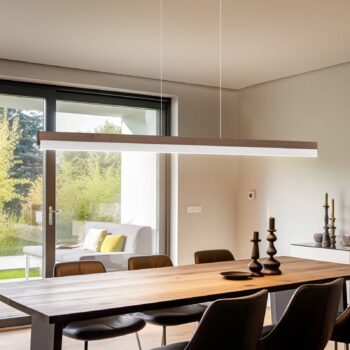 Quitani LED závesná lampa Keijo, nikel/orech, 143 cm