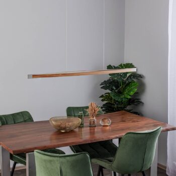 Quitani LED závesná lampa Kiera, dub/nikel, 118 cm