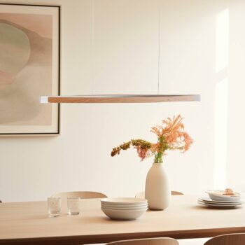 Quitani LED závesná lampa Kiera, dub/nikel, 98 cm
