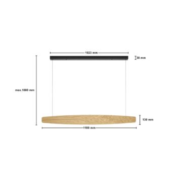Quitani LED závesné svetlo Persida, 118 cm, dub, 2 700 K