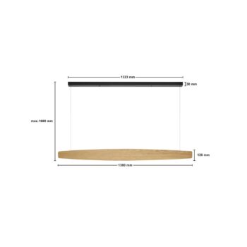 Quitani LED závesné svetlo Persida, 148 cm, dub, 2 700 K