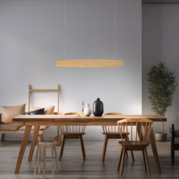 Quitani LED závesné svetlo Persida, dĺžka 98 cm, dub, 2 700 K