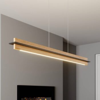 Quitani LED závesné svietidlo Lexa, dub/čierna, dĺžka 118 cm