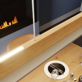 Quitani LED závesné svietidlo Lexa, dub/nikel, dĺžka 118 cm