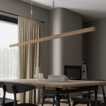 Quitani LED závesné svietidlo Nora, prírodný dub, dĺžka 158 cm