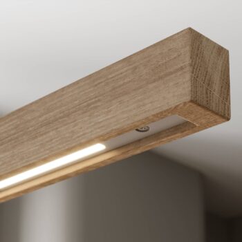 Quitani LED závesné svietidlo Nora, prírodný dub, dĺžka 158 cm
