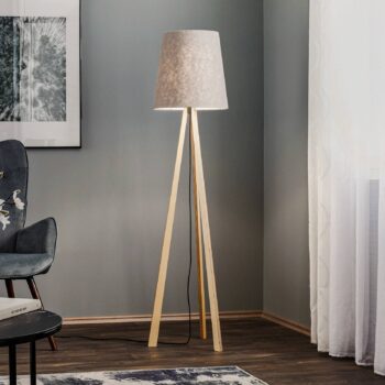Quitani statívová stojacia lampa Jata, drevo, plsť, sivá