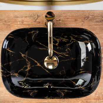 REA - Umývadlo na dosku Belinda Marble Shiny 46,5x33 čierna REA-U8907