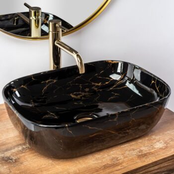 REA - Umývadlo na dosku Belinda Marble Shiny 46,5x33 čierna REA-U8907