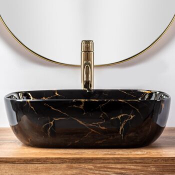 REA - Umývadlo na dosku Belinda Marble Shiny 46,5x33 čierna REA-U8907
