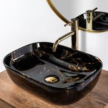 REA - Umývadlo na dosku Belinda Marble Shiny 46,5x33 čierna REA-U8907