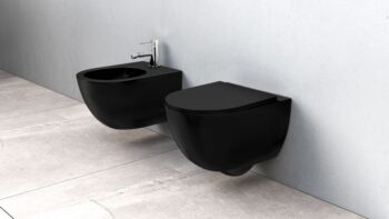 REA - Závesná WC misa vrátane sedátka RIMLESS Carlo Mini Slim čierna matná REA-C8489