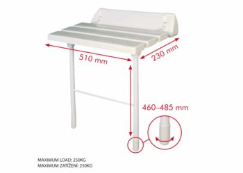 RIDDER - HANDICAP sklopné sedátko do sprchy s podperou, 51x23cm, biela A0020301