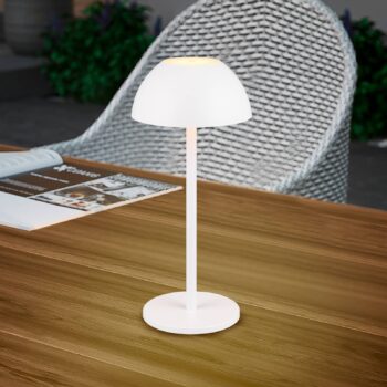 Ricardo LED stolná lampa s dobíjaním, biela, výška 30 cm, plast