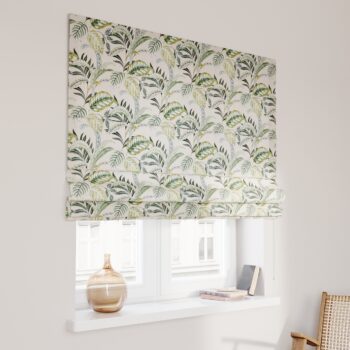 Rímska roleta Capri, olivovozelené kvety na ľanovom podklade, Tropical Island, 142-96