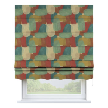 Rímska roleta Florencia, geometryczne wzory w czerwono-zielonej kolorystyce, Vintage 70's, 143-75