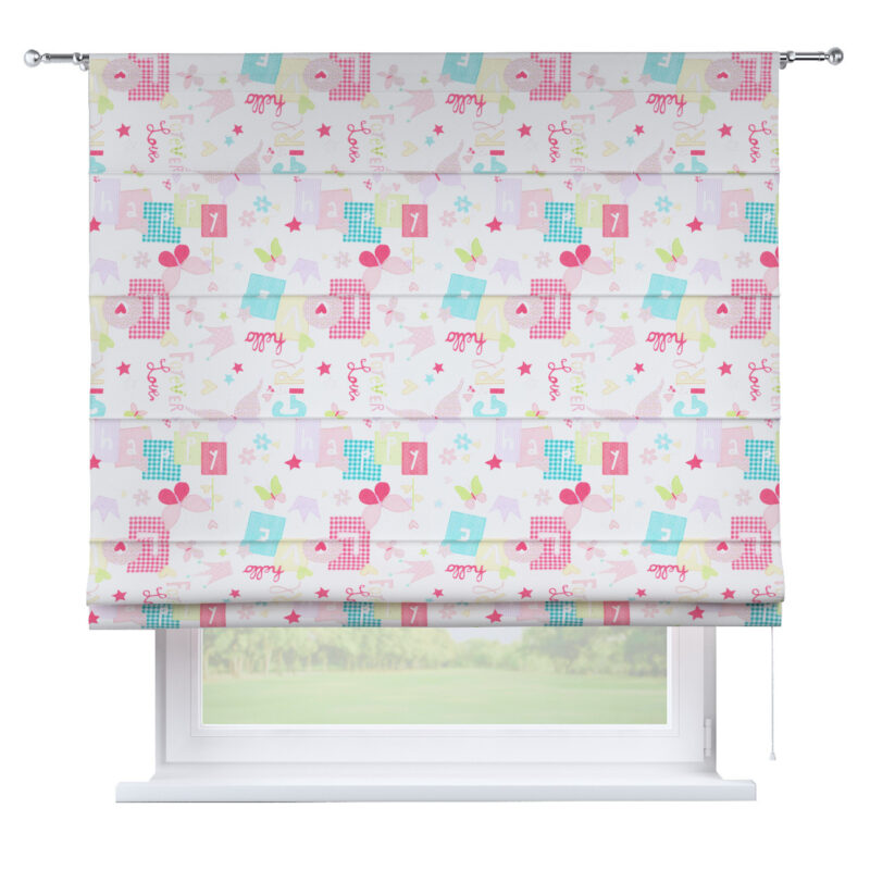 Rímska roleta Torino, pastelové vzory na bielom podklade, Výpredaj, 141-51 Rímska roleta Torino, pastelové vzory na bielom podklade, Výpredaj, 141-51