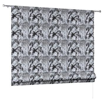 Rímska roleta Torino, šedo - čierne listy na bielom pozadí, Výpredaj, 151-96