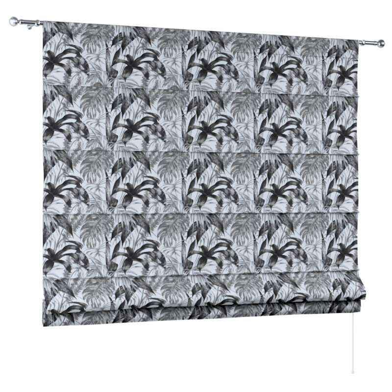 Rímska roleta Torino, šedo - čierne listy na bielom pozadí, Výpredaj, 151-96 Rímska roleta Torino, šedo - čierne listy na bielom pozadí, Výpredaj, 151-96