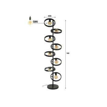Ringelbach stojacia lampa, 8 svetiel, antracit, kov, E27