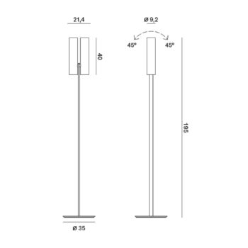 Rotaliana Tobu F1 stojacia lampa, 3000K, 90°, čierna