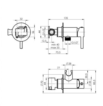 Rubineta - Nástenná bidetová batéria ULTRA-30 NEW sa spŕškou OLBAU30NEW