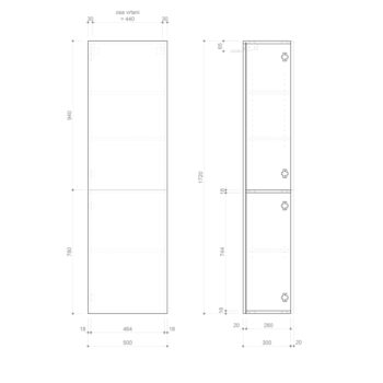 SAPHO - ESPACE skrinka 50x172x32cm, 2x dvierka, ľavá/pravá, biela lesk ESC450-3030