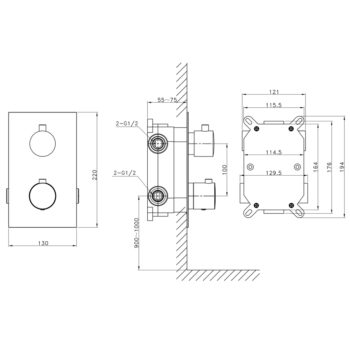 SAPHO - KIMURA Podomietková sprchová termostatická batéria, box, 2 výstupy, chróm KU382