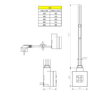 SAPHO - KTX vykurovacia tyč s termostatom, 300 W, chróm KTX-C-300
