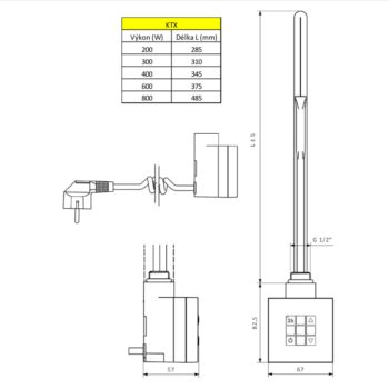 SAPHO - KTX vykurovacia tyč s termostatom, 300 W, strieborná KTX-S-300