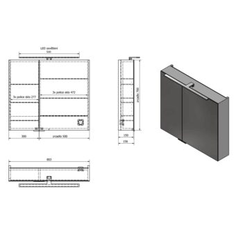 SAPHO - MIRRÓ galérka s LED osvetlením, 80x70x16cm, biela MC080-0030