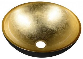 SAPHO - MURANO BLACK-GOLD sklenené umývadlo na dosku, priemer 40cm, zlata/čierna AL5318-77