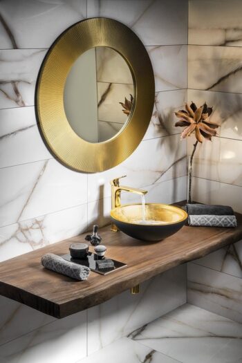 SAPHO - MURANO BLACK-GOLD sklenené umývadlo na dosku, priemer 40cm, zlata/čierna AL5318-77