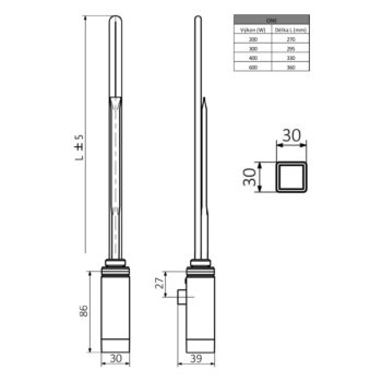 SAPHO - ONE vykurovacia tyč s termostatom, 600 W, chróm ONE-C-600