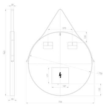 SAPHO - ORBITER guľaté zrkadlo s LED osvetlením, kožený popruh, ø 70cm, čierna mat ORL070