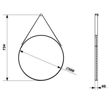 SAPHO - ORBITER zrkadlo guľaté s koženým popruhom, ø 50cm, čierna mat ORT050