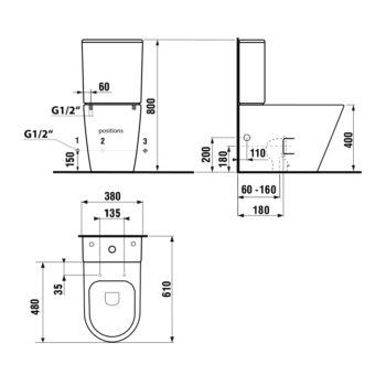 SAPHO - PACO WC kombi, Rimless, spodný/zadný, bílá PC1012WR
