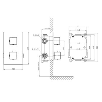 SAPHO - Podomietková sprchová termostatická batéria, box, 3 výstupy, chróm 1102-63