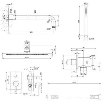 SAPHO SAPHO - MINIMAL podomietkový sprchový set s pákovou batériou, 2 výstupy, nerez mat MI042-01
