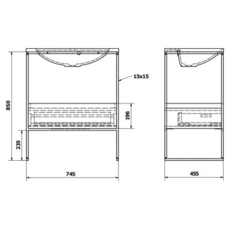 SAPHO - SKA konzola pod umývadlo so zásuvkou 750x850x460, čierna mat/biela lesk SKA602