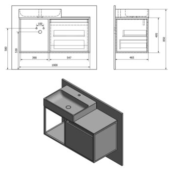 SAPHO - SKARA umývadlová skrinka 100x49,5x46,5cm, čierna matná/dub Alabama CG004-2222