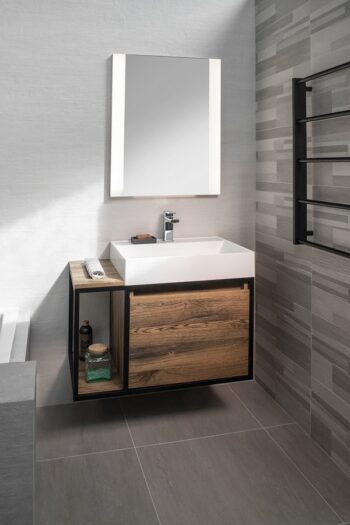 SAPHO - SKARA umývadlová skrinka 80x49,5x46,5cm, čierna mat/dub Collingwood CG003-1919