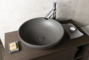 SAPHO - TURF betónové umývadlo na dosku vrátane výpuste, priemer 44cm, čierny granit AR436
