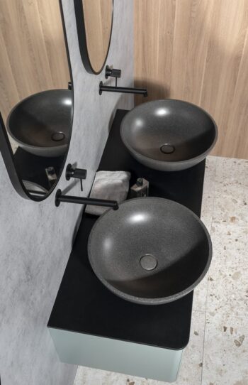 SAPHO - TURF betónové umývadlo na dosku vrátane výpuste, priemer 44cm, čierny granit AR436
