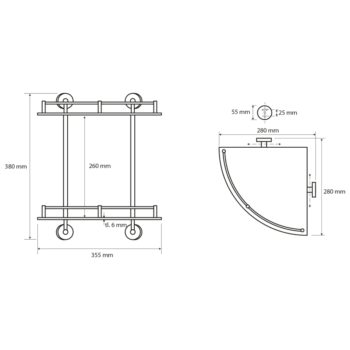 SAPHO - X-ROUND E polička sklo roh dvojitá s hrazdou 280x355x380, chróm XR604