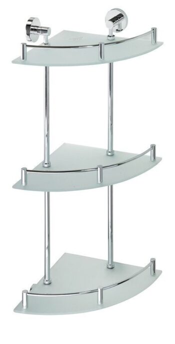 SAPHO - X-ROUND E polička sklo roh trojitá s hrazdou, 270x660x355, chróm XR606