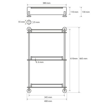 SAPHO - X-ROUND E sklenená polička trojitá s hrazdou 380x675x130, chróm XR608