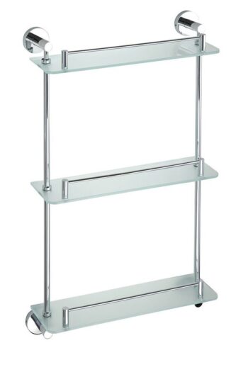 SAPHO - X-ROUND E sklenená polička trojitá s hrazdou 380x675x130, chróm XR608