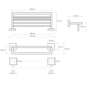 SAPHO - X-SQUARE polička na uteráky s hrazdou 650x110x215, chróm XQ601