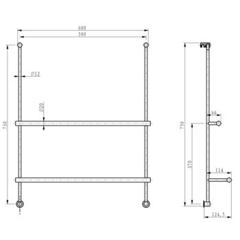 SAPHO - Závesný držiak uterákov na sprchovú zástenu 600x730x125, čierna mat 1301-09B